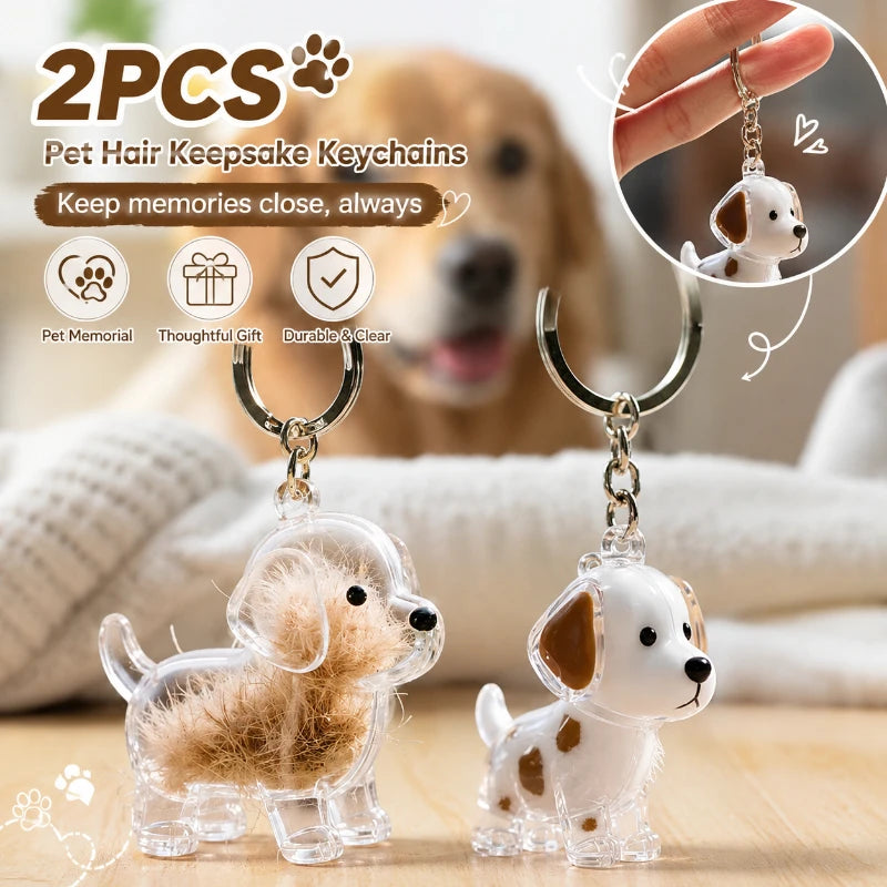 2PCS Pet Hair Keepsake Keychains, Dog Shaped Memorial Pendants, Clear Fillable Ornaments for Pet Lovers and Memory Gifts