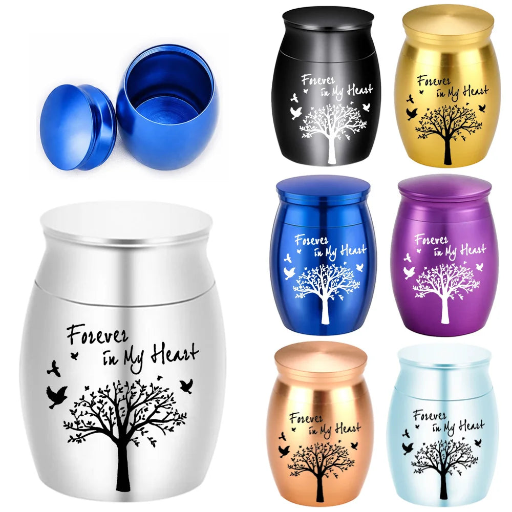 Hot Sale 7 colors Tree of Life design cremation urn pet memorials and gifts mini made of aluminum alloy urns
